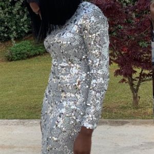 Elegant Sequined Silver Evening Dress